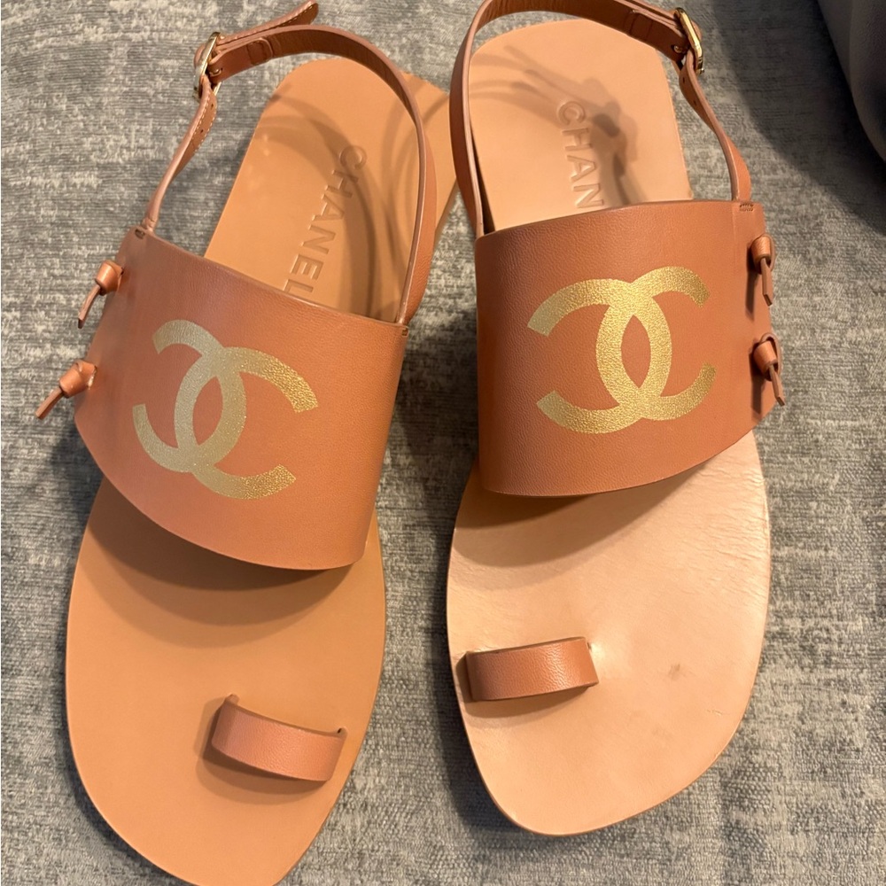 Chanel Tan Leather Sandals